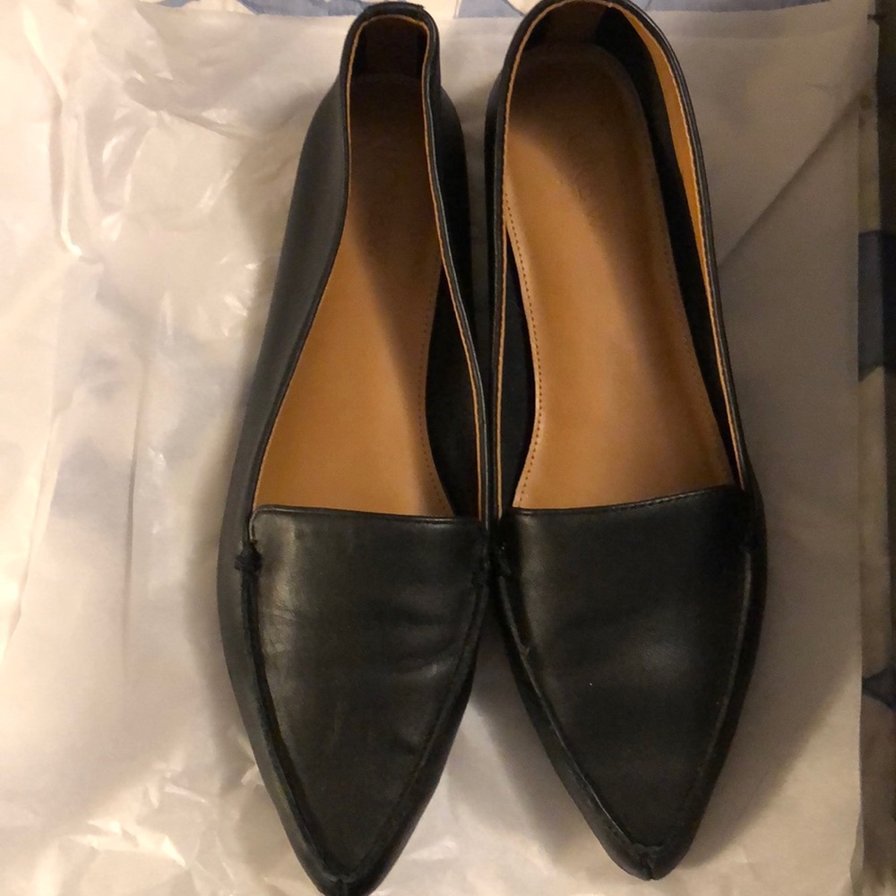 Black leather loafers